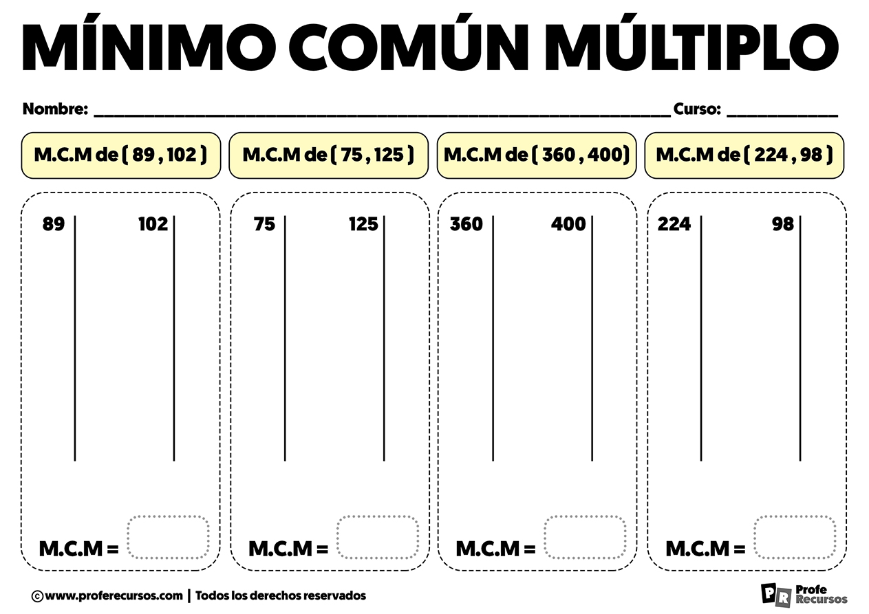 Fichas con ejercicios de mcm