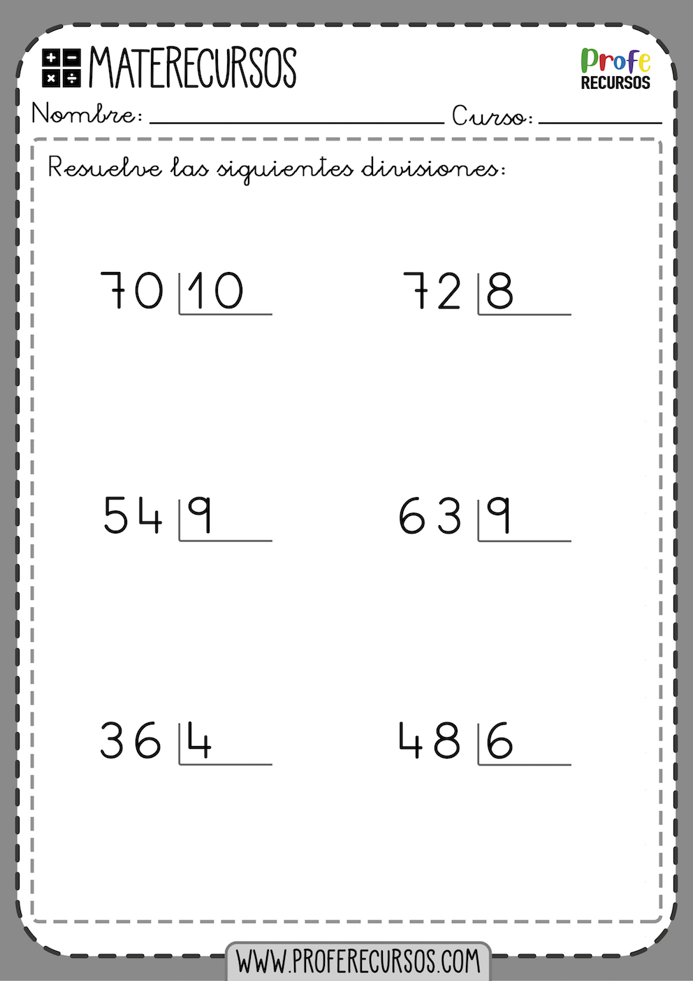 Fichas de Divisiones Exactas para Primaria