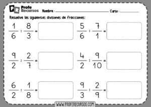 Fichas de divisiones de fracciones