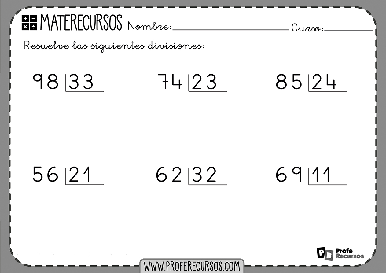 Fichas de divisiones por 2 cifras o digitos
