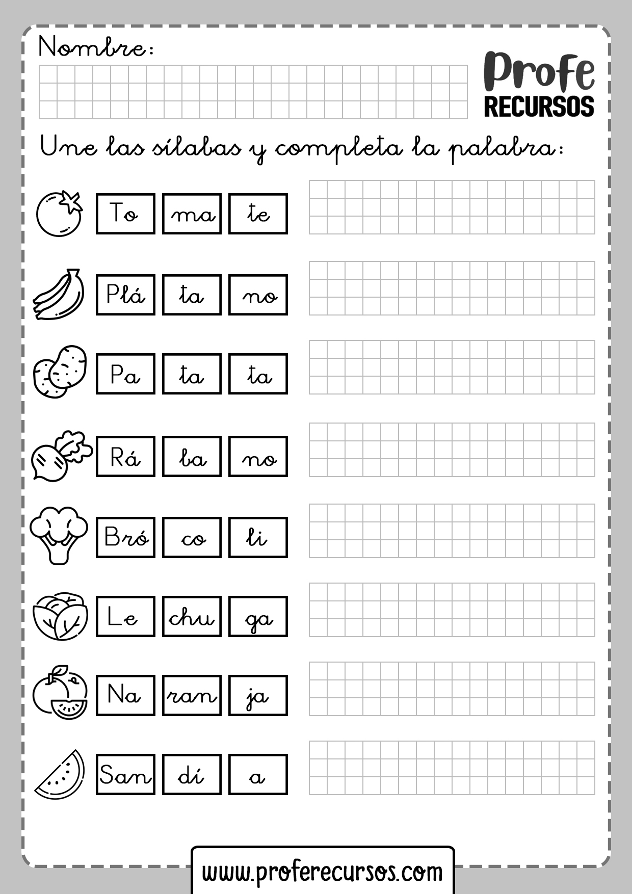 Fruta vegetales Suavemente constantemente Fichas de Lectoescritura Aprender Silabas