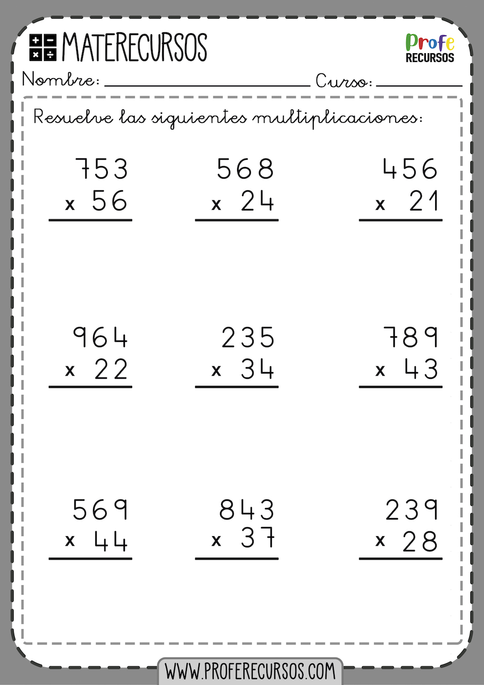 Fichas de Multiplicaciones