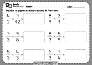 Fichas de multiplicaciones de fracciones