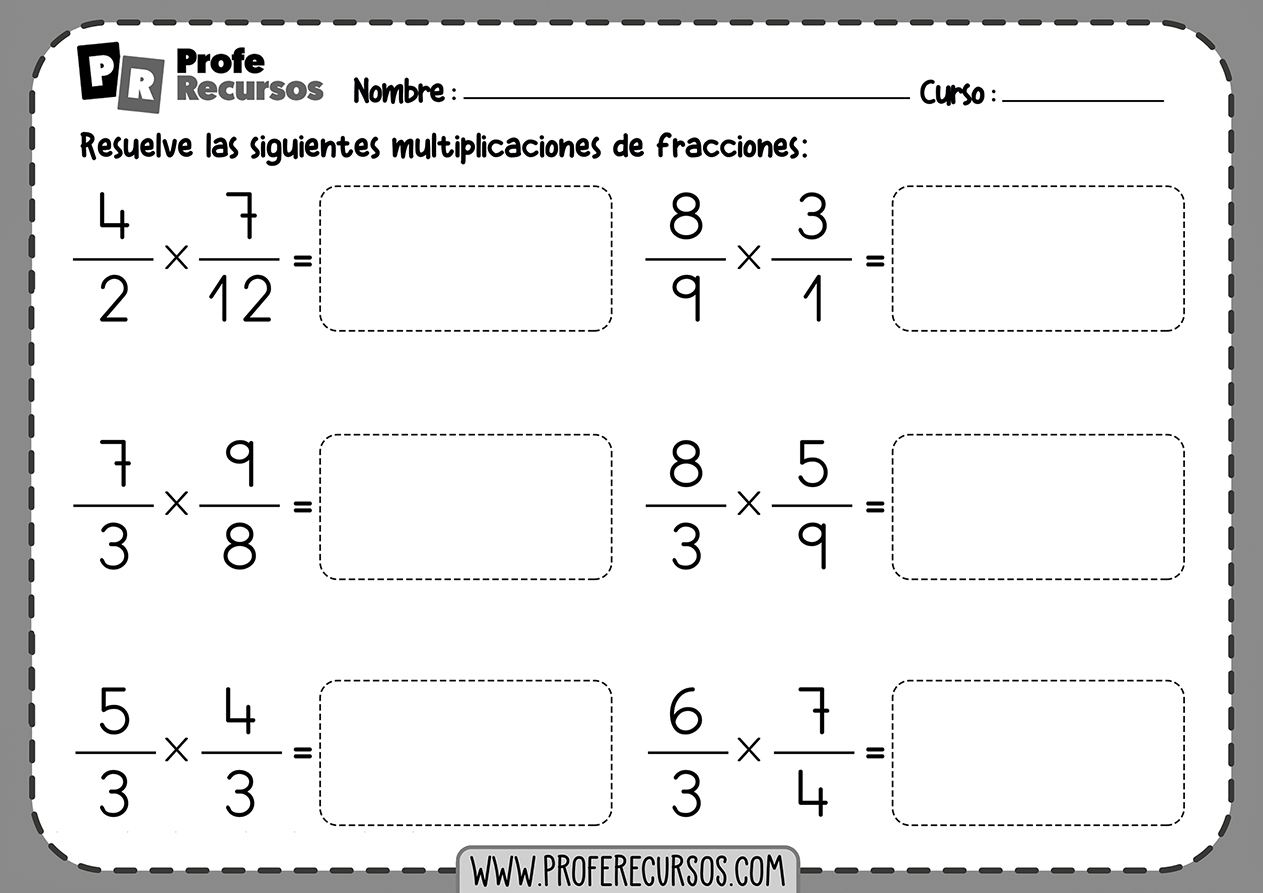 Fichas de multiplicaciones de fracciones