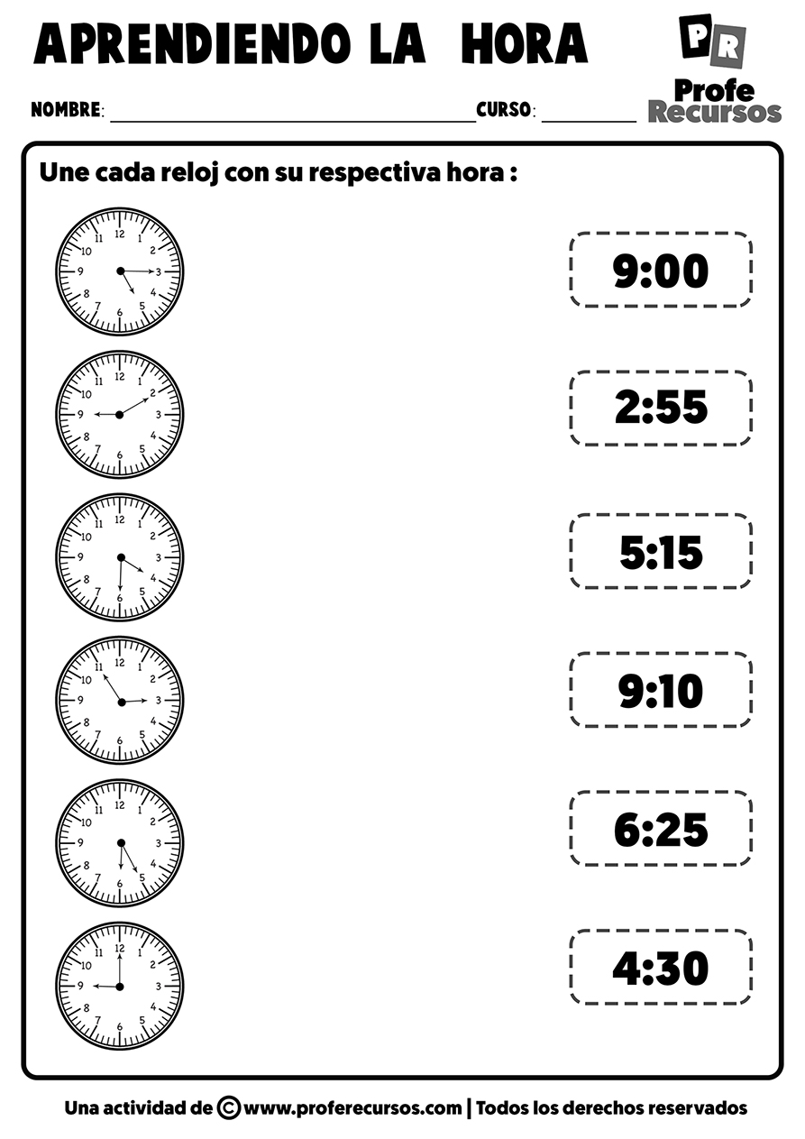 Fichas de relojes para aprender la hora
