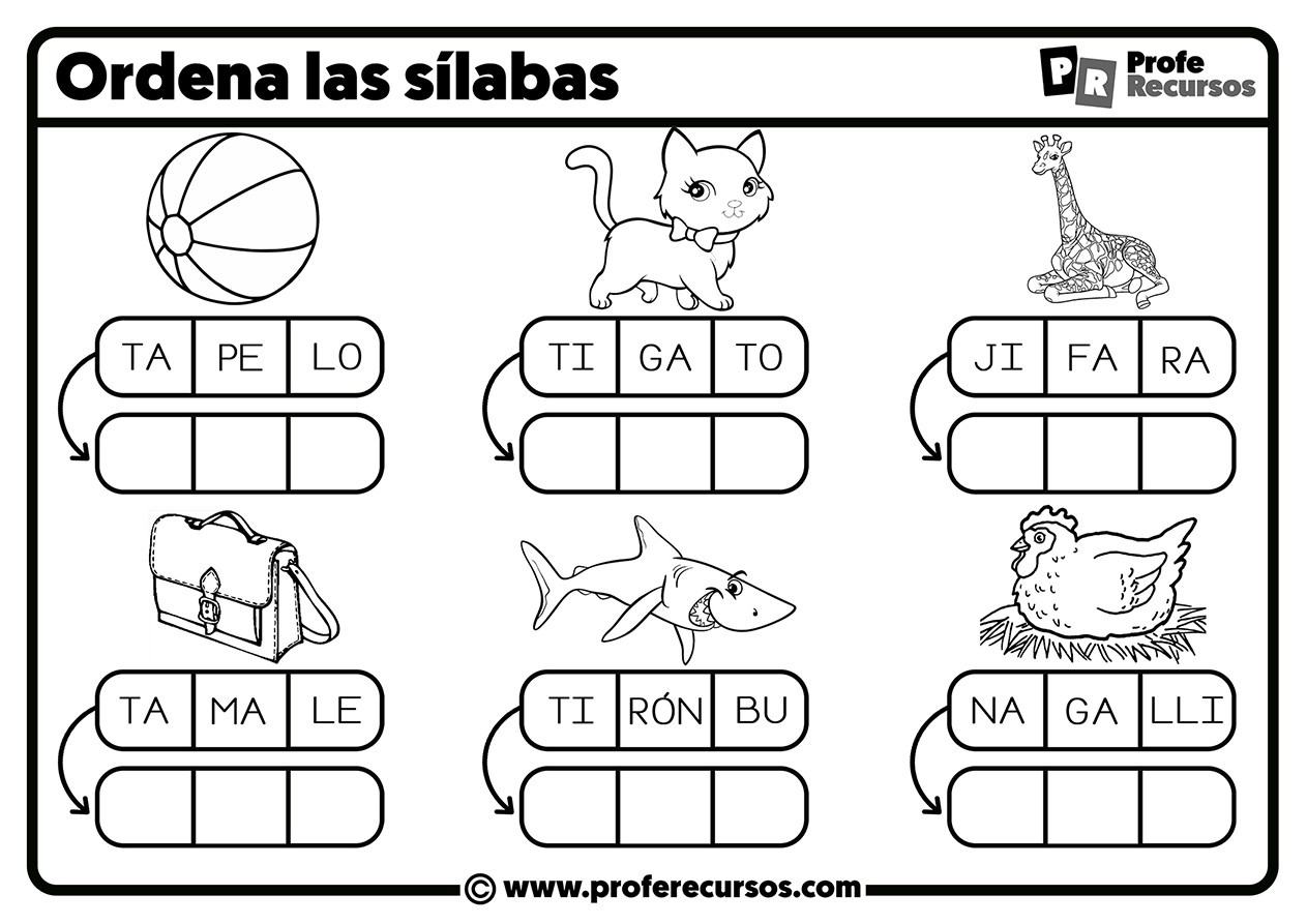 Fichas de silabas para niños