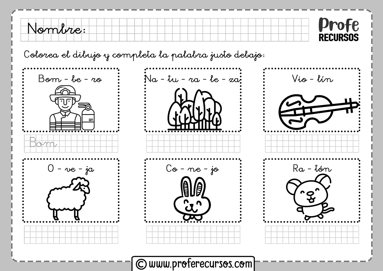 Fichas de silabas para primaria