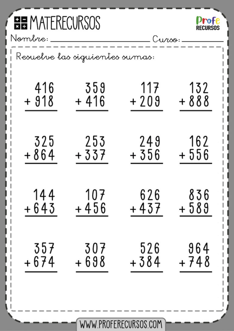 Sumas De 3 Dígitos Con Llevadas Ejercicios De Matemáticas