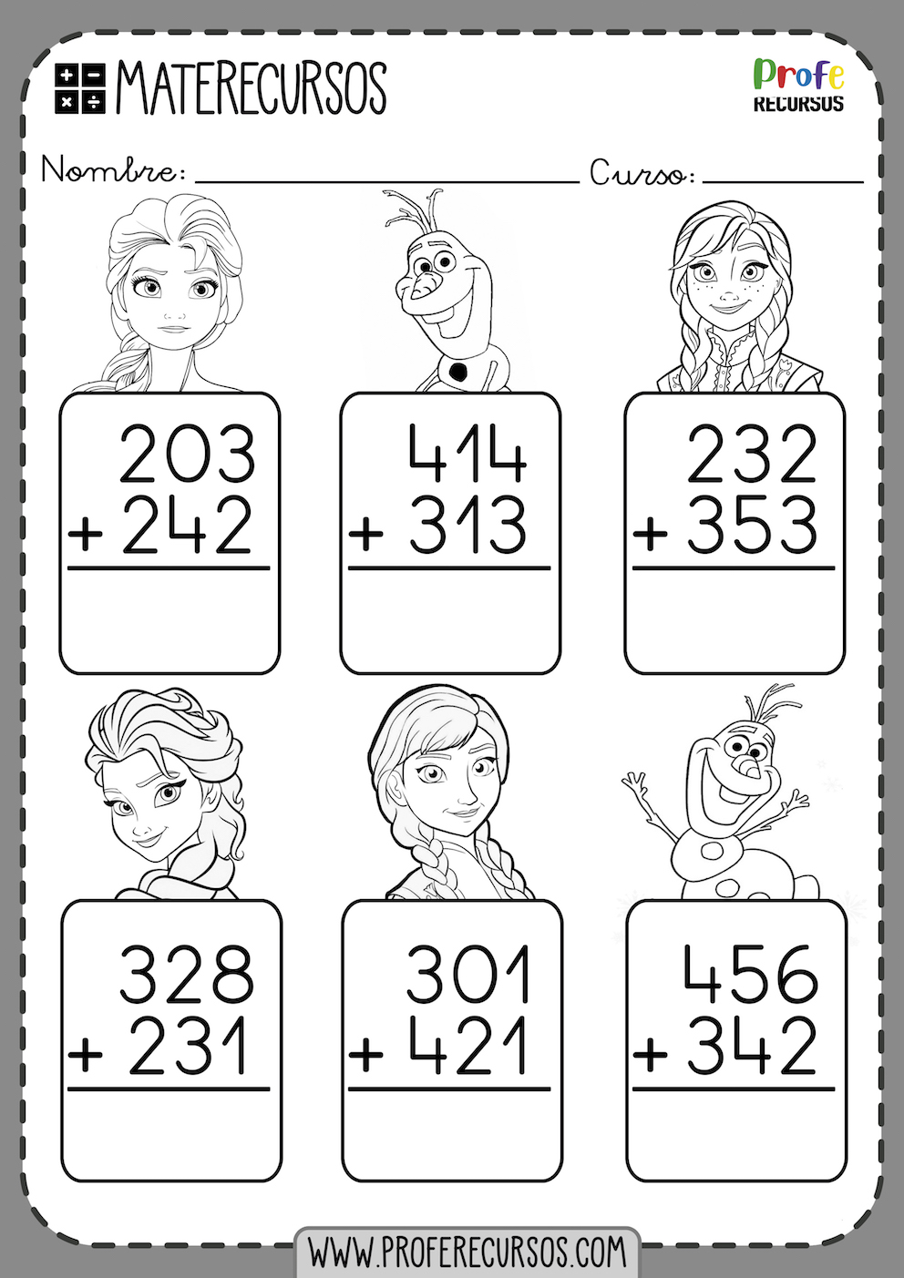 Fichas de Sumas para Primaria