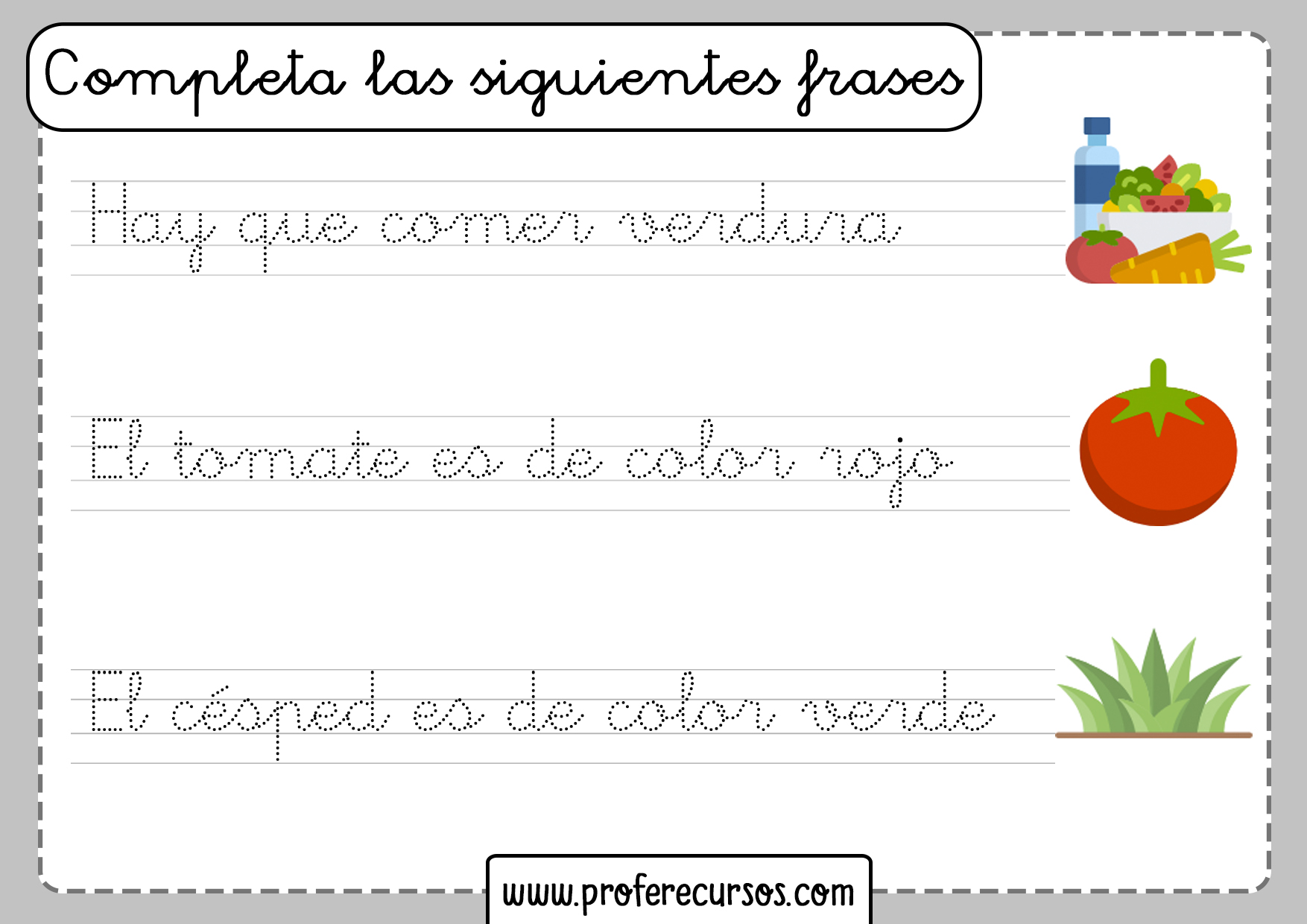 Fichas de escribir frases para niños