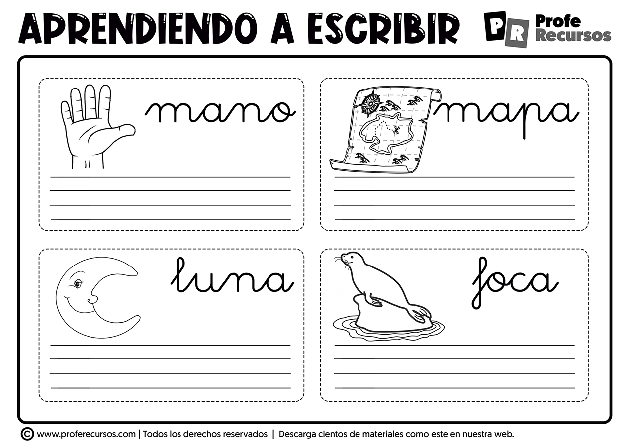 Fichas de escritura para niños