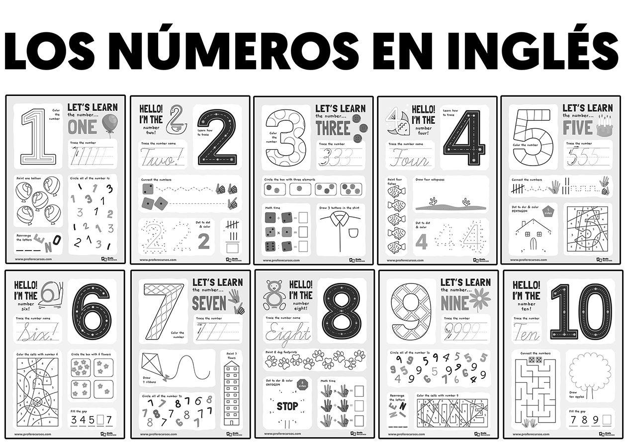 Fichas de los numeros en ingles