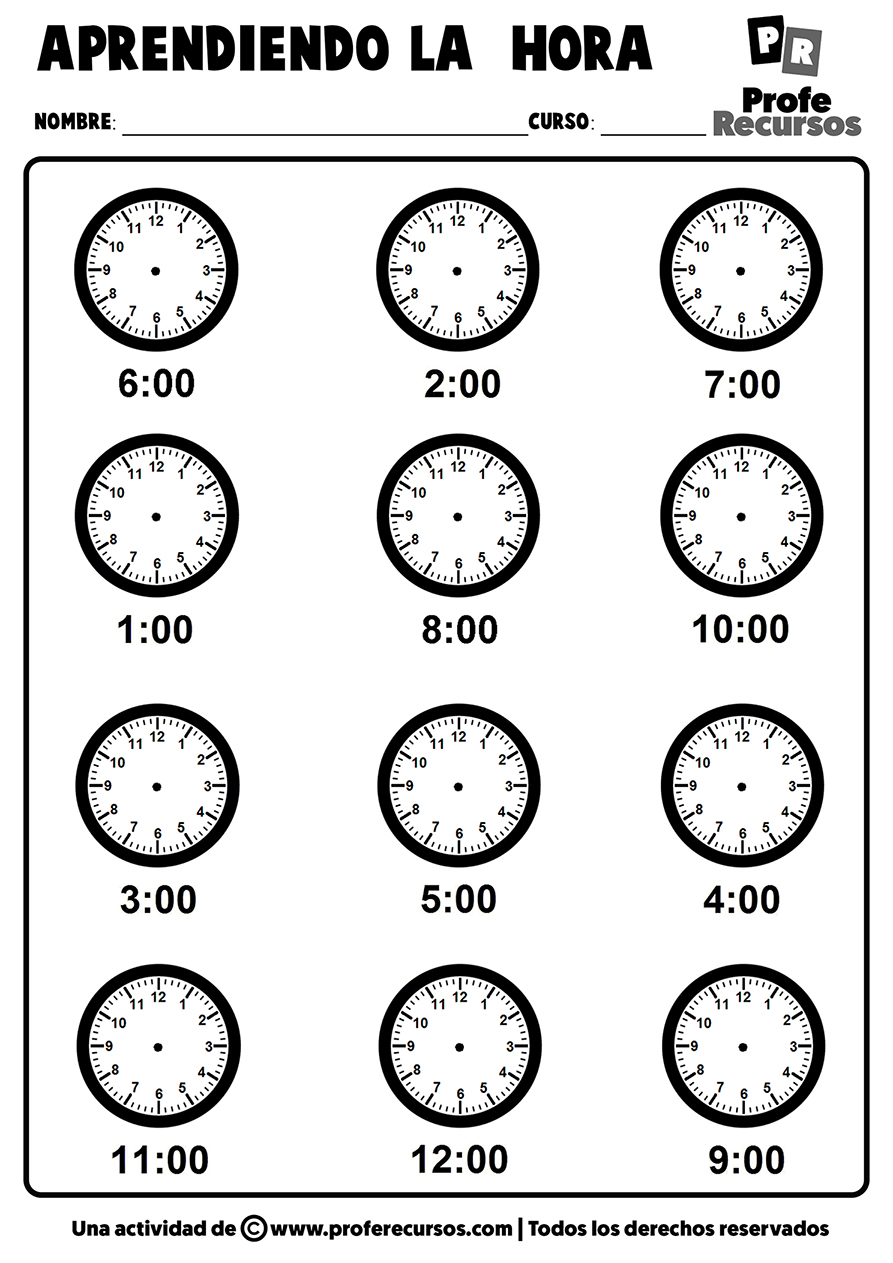 Fichas para aprender la hora en primaria