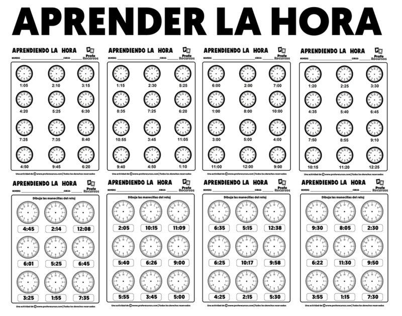Fichas Para Aprender La Hora Relojes Anal gicos Con Manecillas