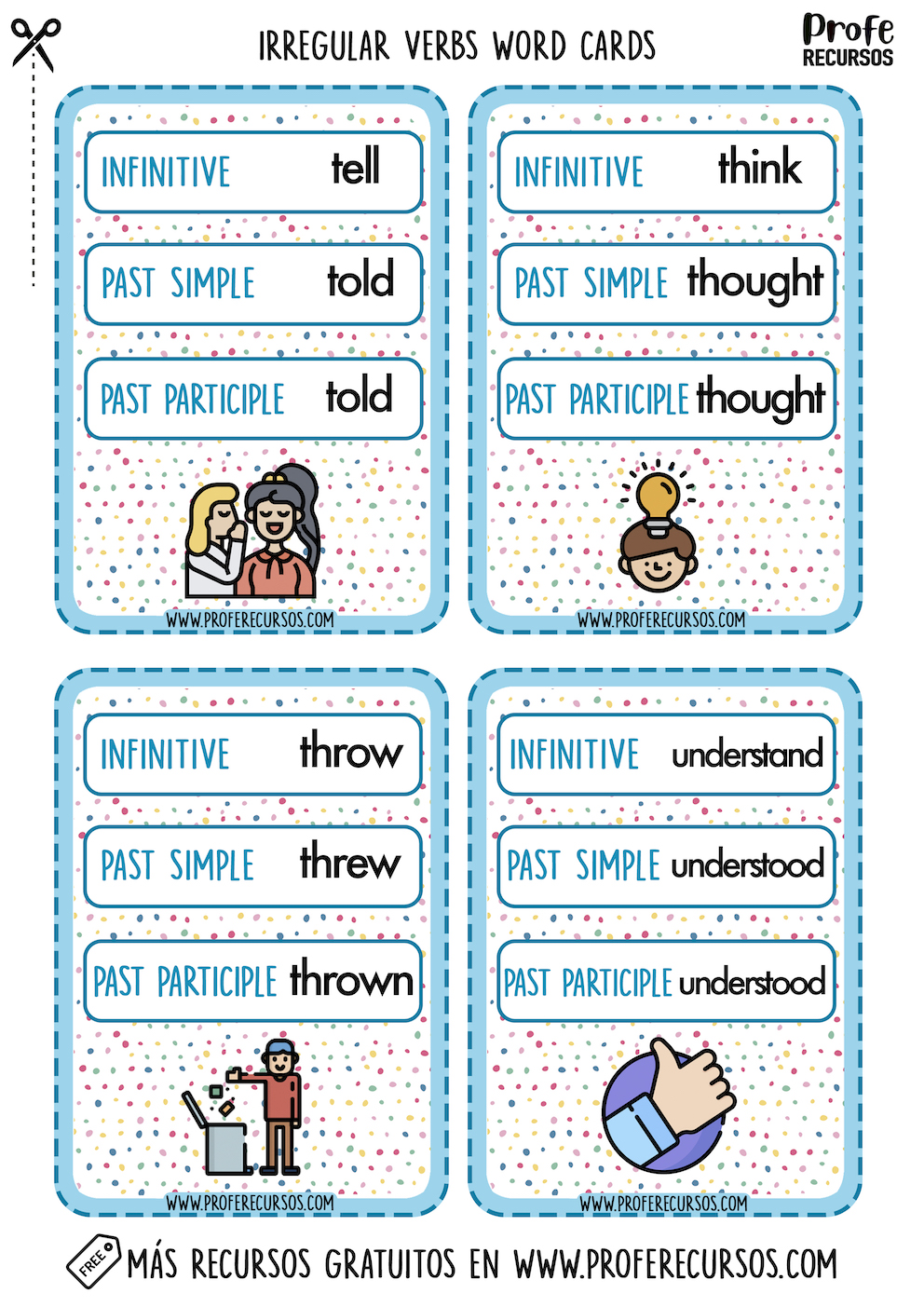 Irregular verbs word cards