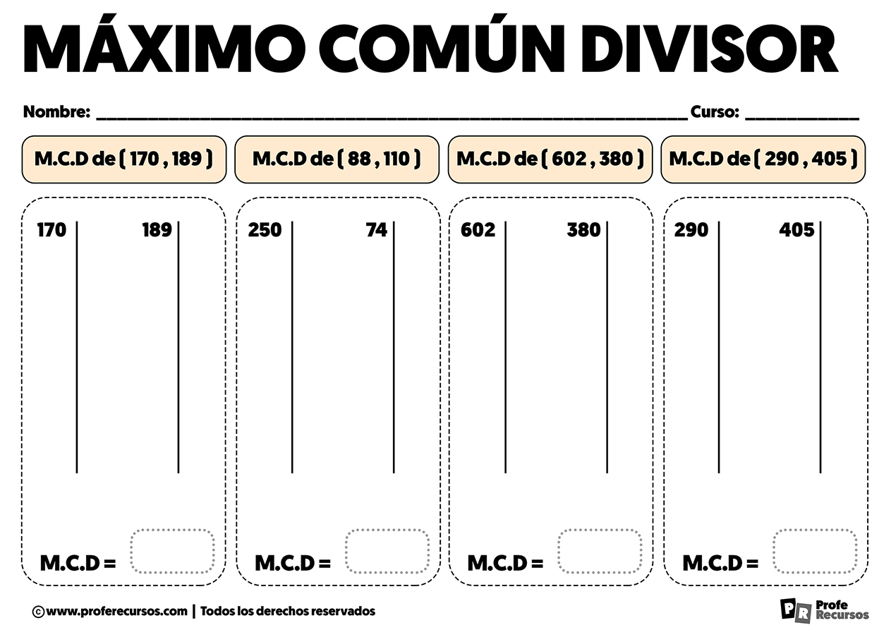 Maximo comun divisor ejercicios para imprimir y resolver