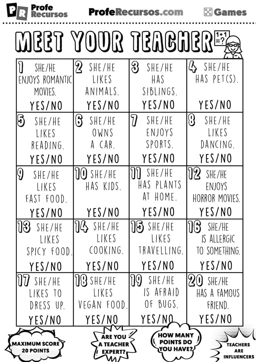 Meet your teacher game