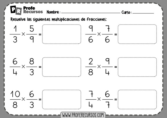 Ejercicios de MULTIPLICACIONES de FRACCIONES | Para Imprimir