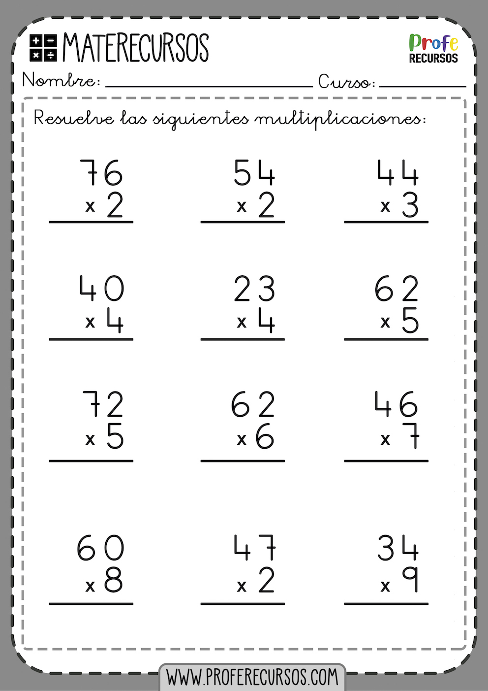 Multiplicaciones 1 Cifra Primaria