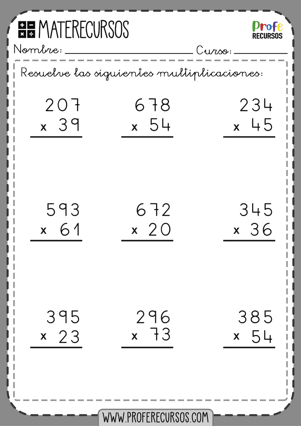 Multiplicaciones Numeros 3 Digitos