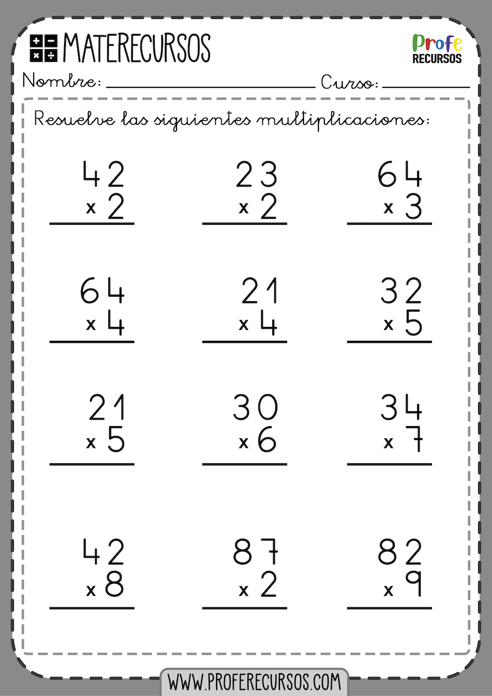 Multiplicaciones de 1 cifra para Primaria