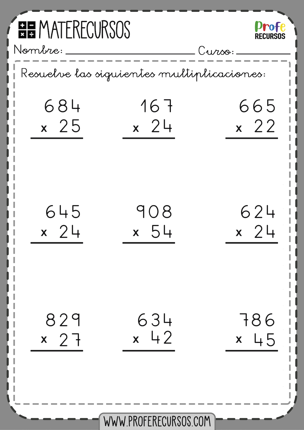 Fichas De Multiplicaciones De 3 Cifras Fichas De Mates