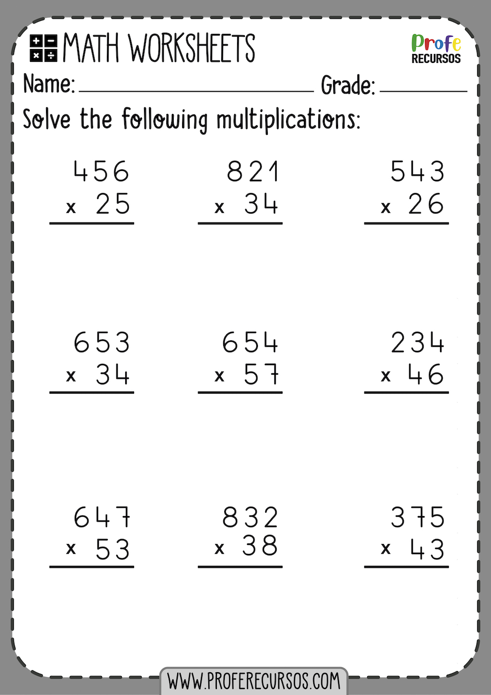 Multiplication Worksheets for children