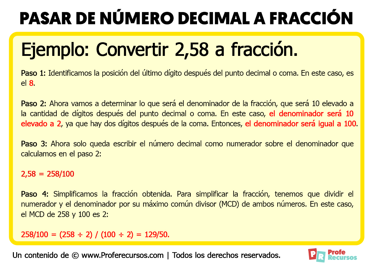 Numero decimal a fraccion