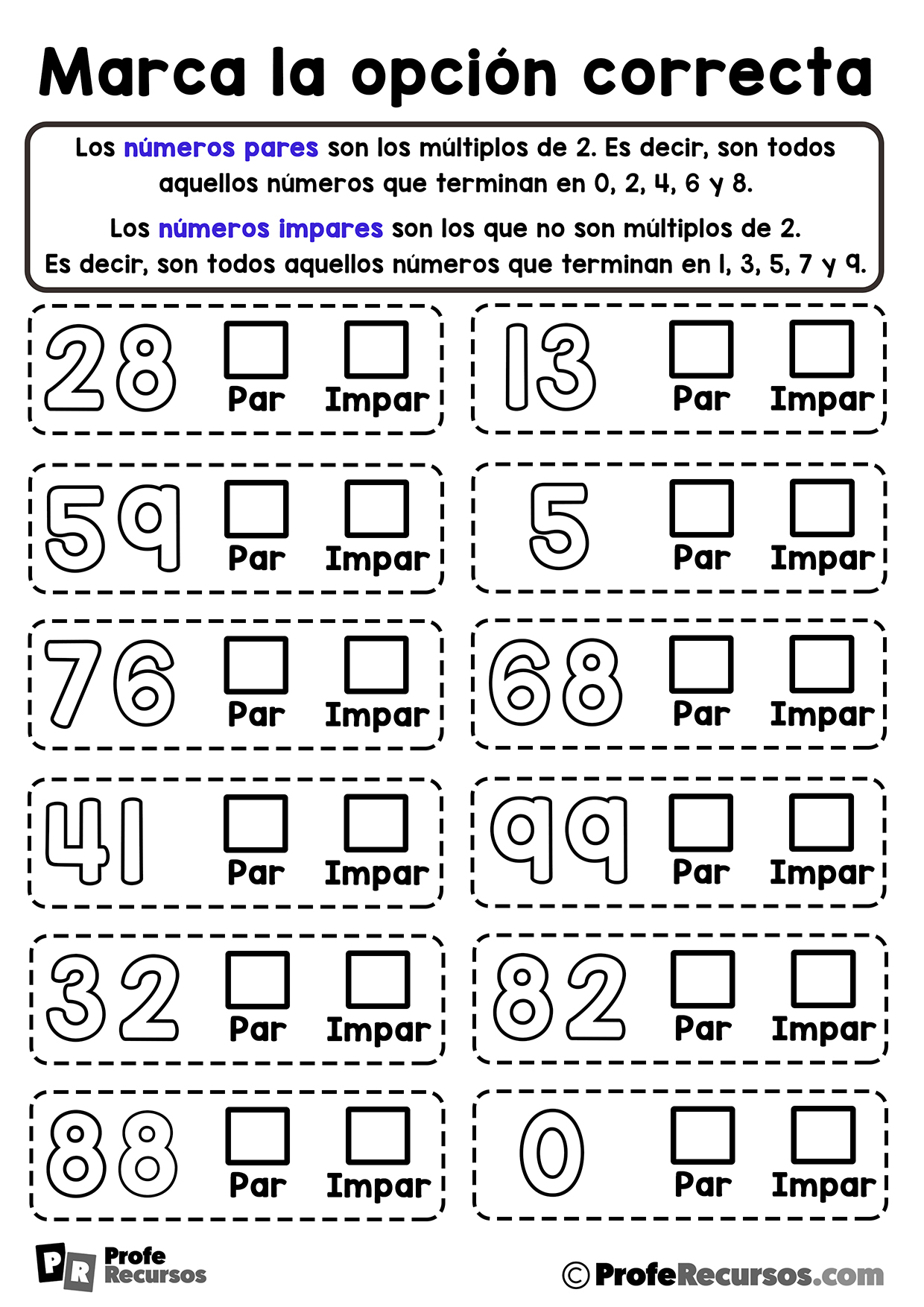 Numeros pares e impares para niños