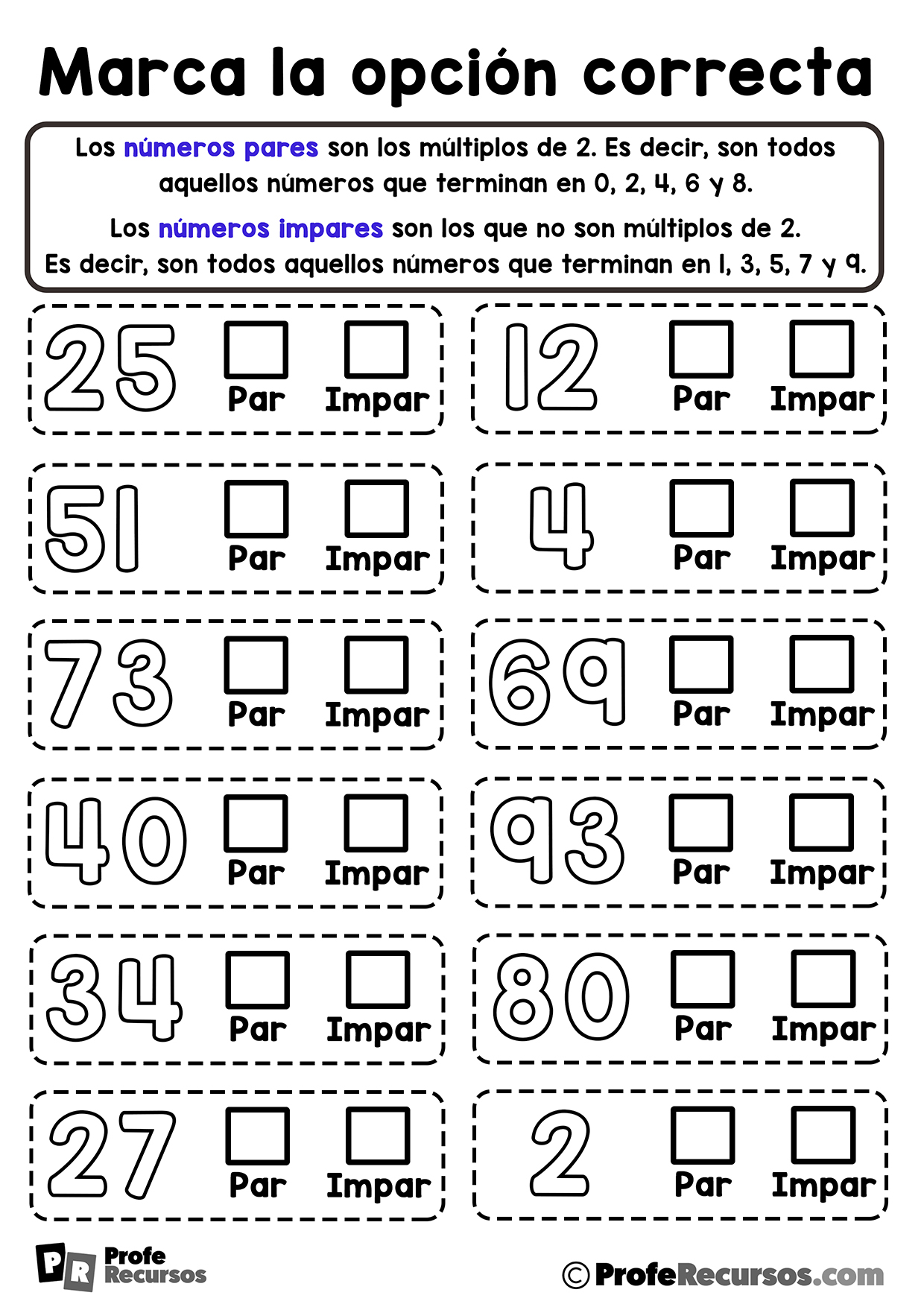 Numeros pares impares para niños