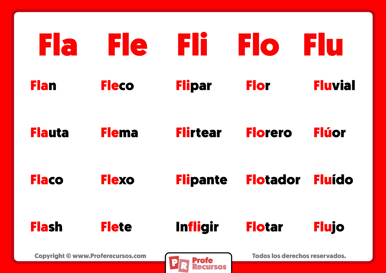 Palabras con fla fle fli flo flu