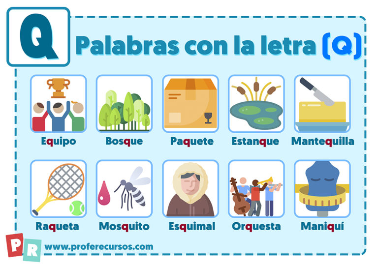 Palabras con la Letra Q Que contienen la letra Q para Niños
