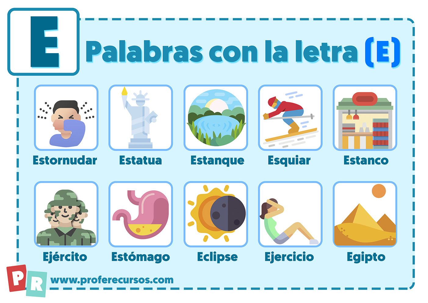 Palabras con la letra e para niños