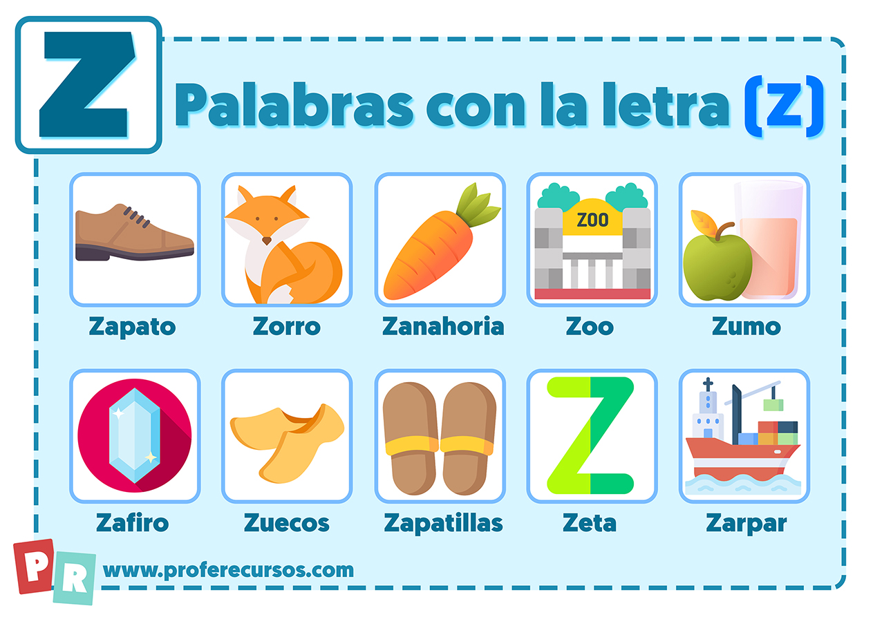 o tipo infografía con palabras que empiezan por la letra Z, y palabras que ...