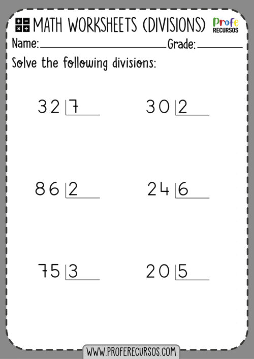 printable division worksheets profe recursos