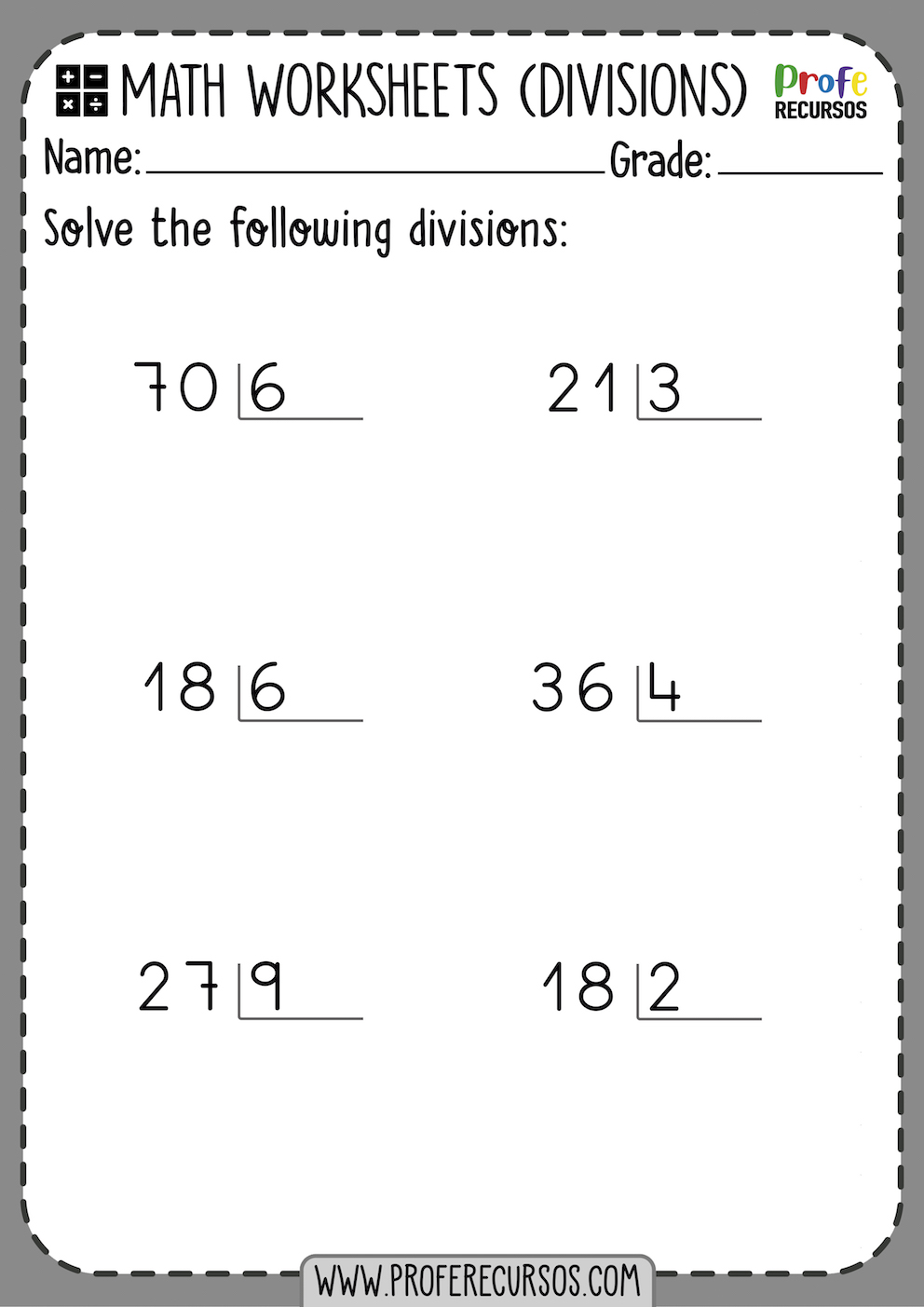 Printable Division Worksheets No Remainders