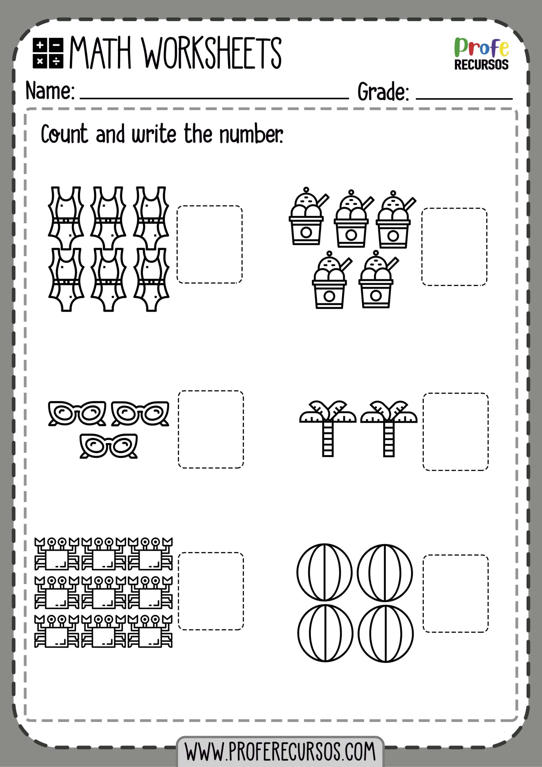 Printable Math Worksheets for Kindergarte Counting