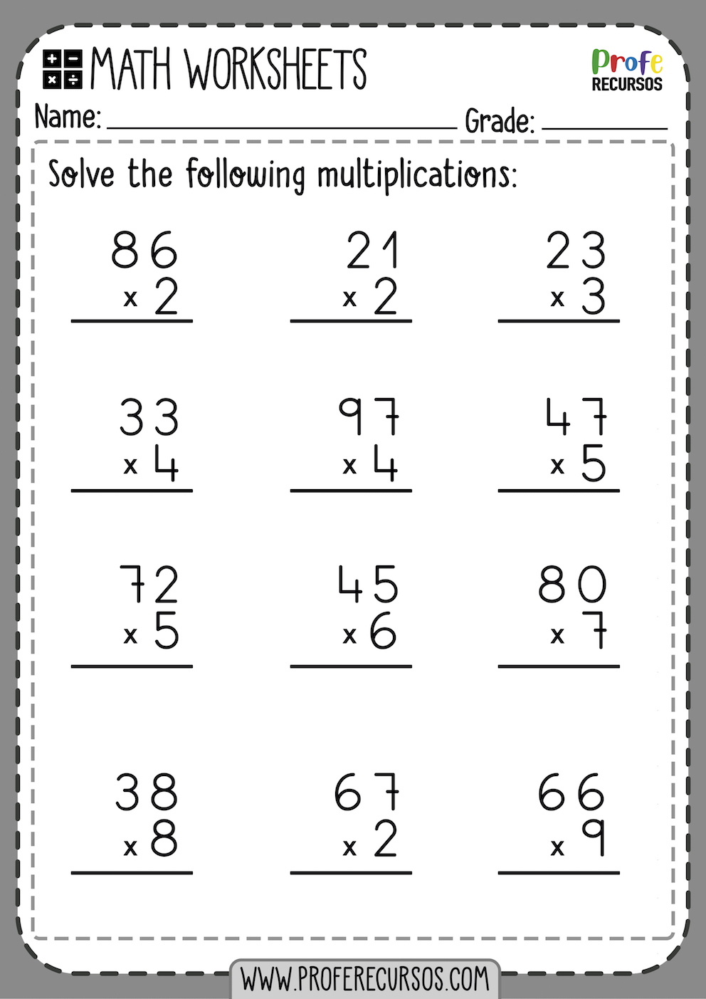  2 Digit Multiplication Worksheets