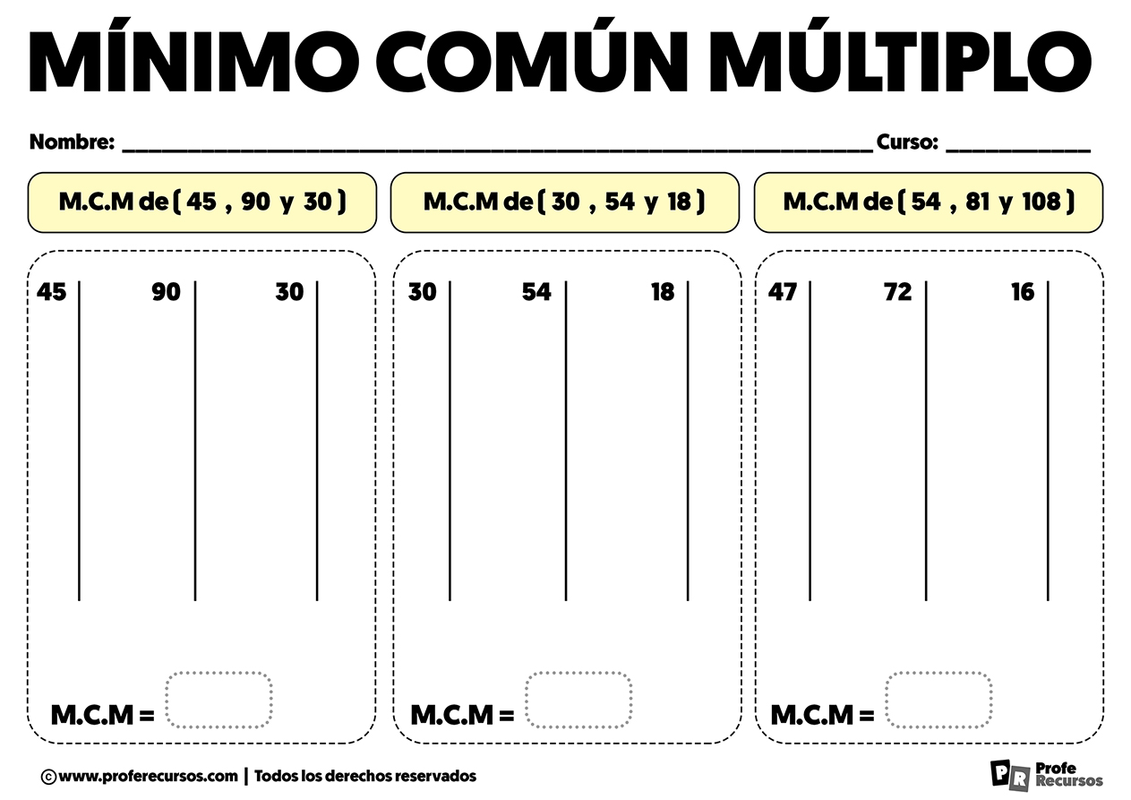 Problemas de minimo comun multiplo de 3 numeros