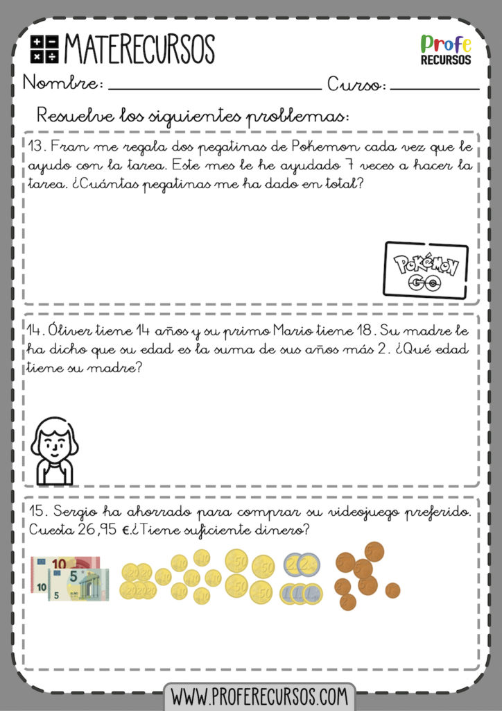 Problemas de matematicas para niños 3 primaria