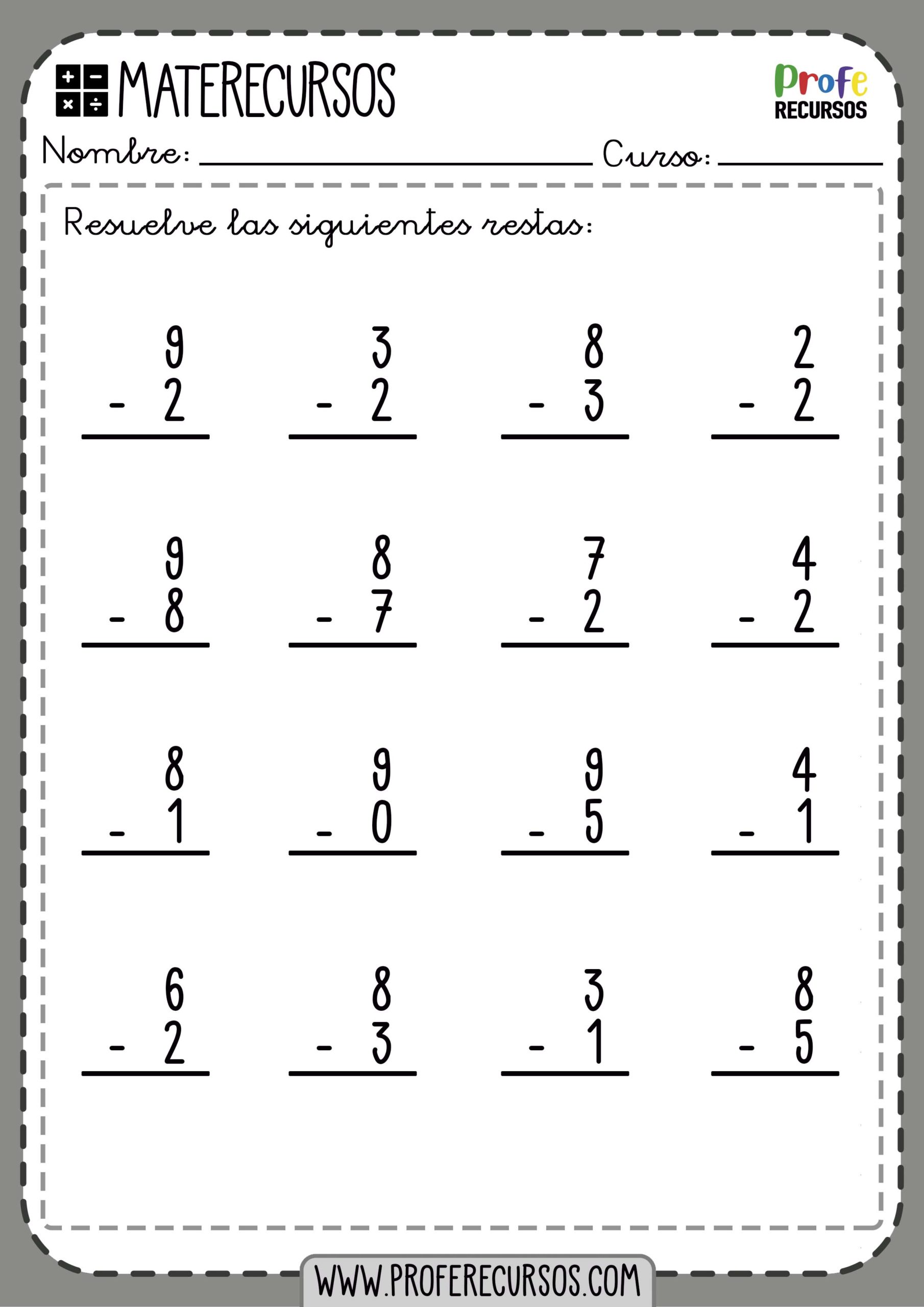 Restas de dos Numeros sin llevar