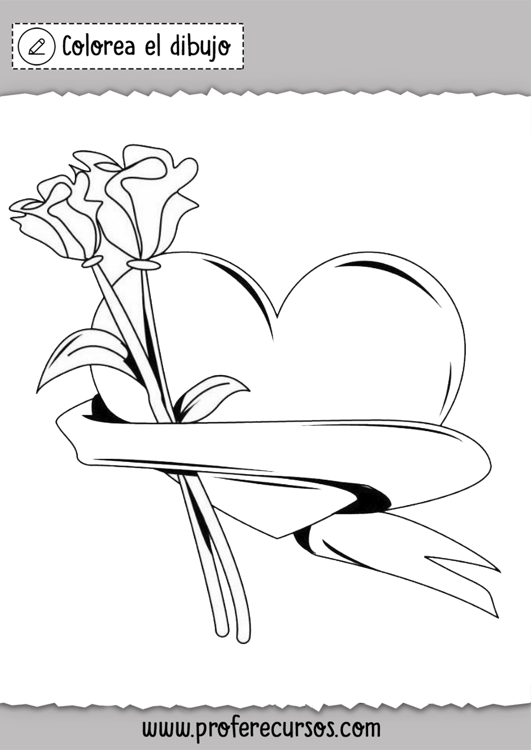 Rosas y Corazon Dibujo para Colorear