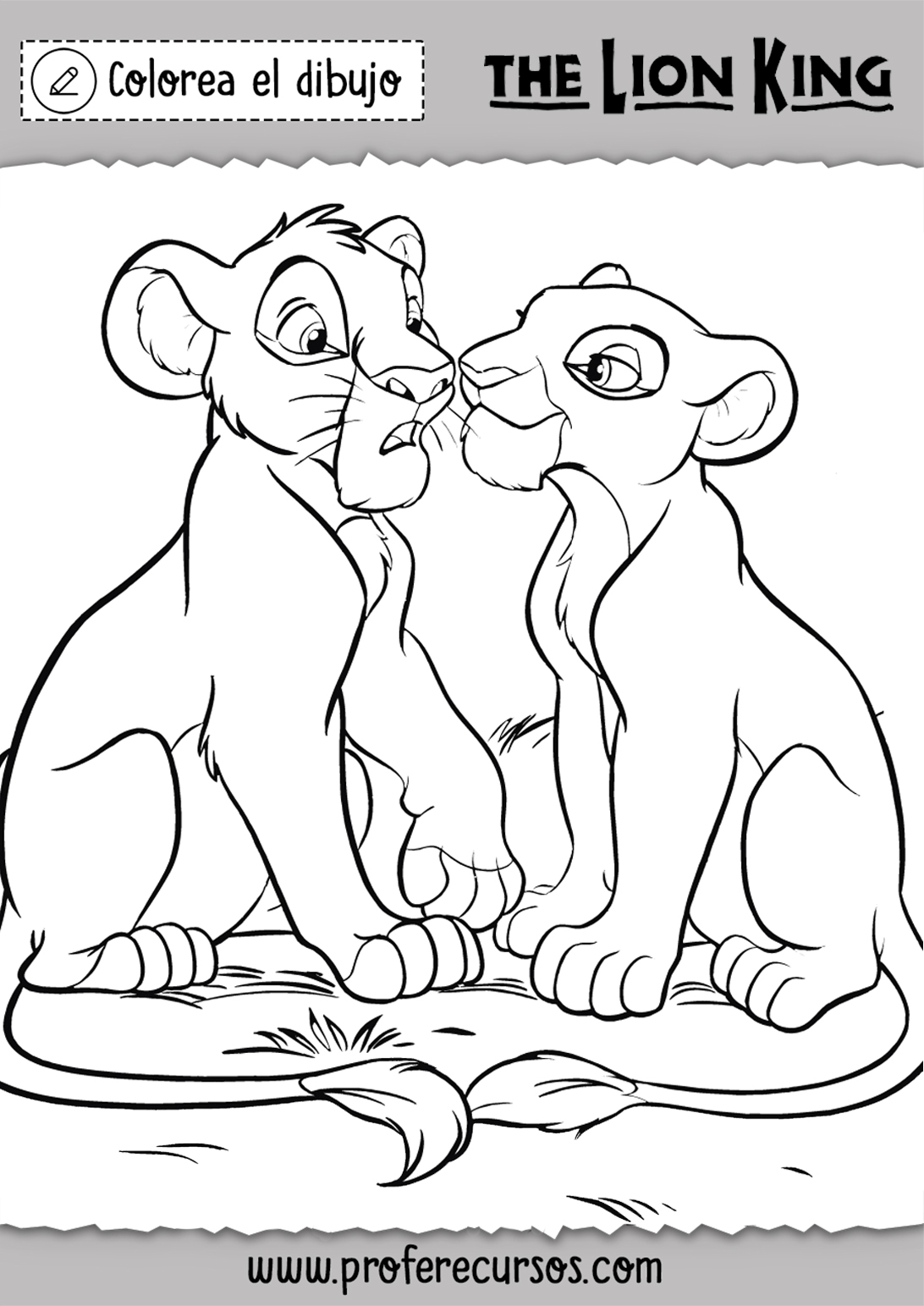 Simba y Nala Dibujo Rey Leon Colorear