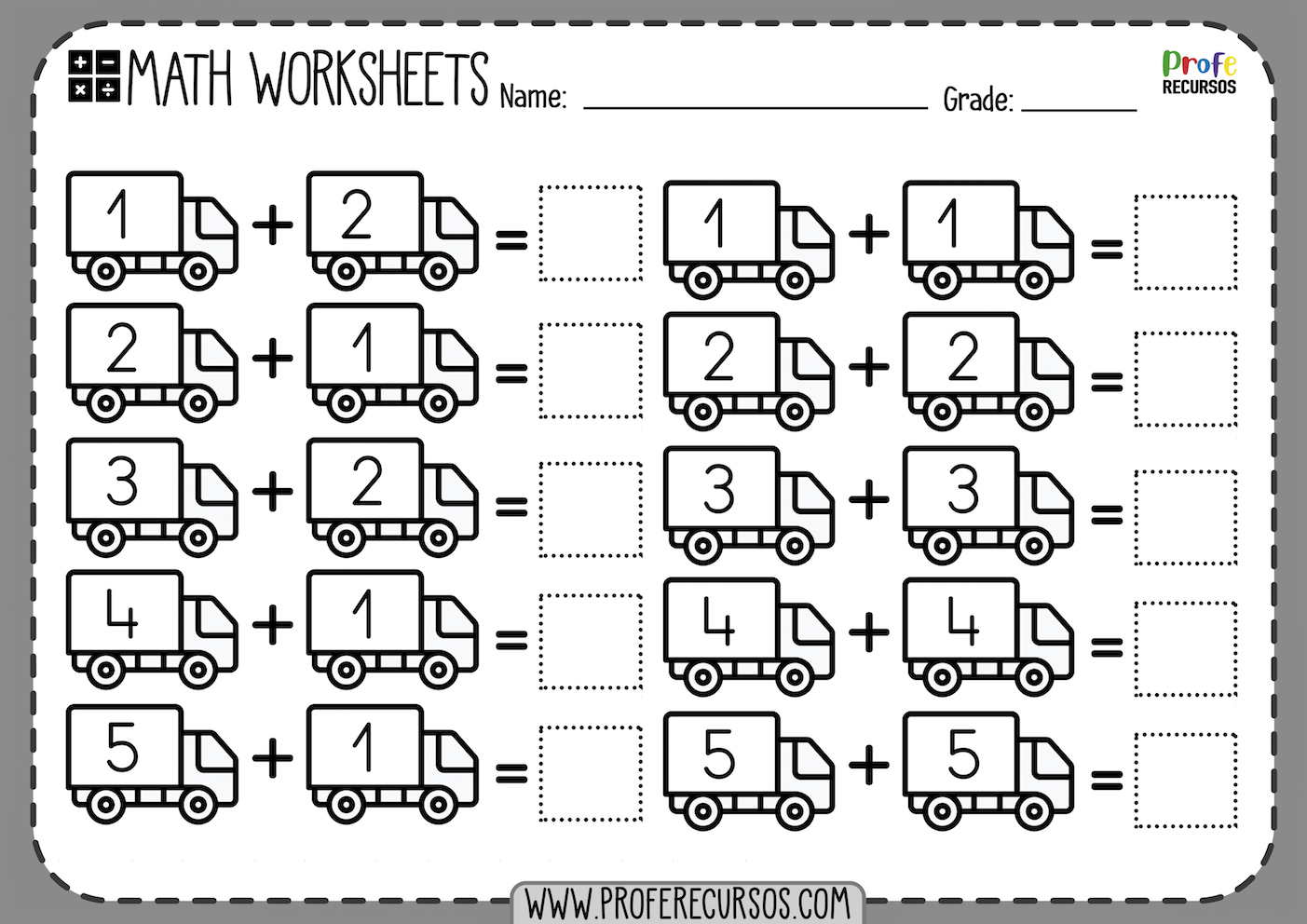 Simple Addition Worksheet for Grade 1