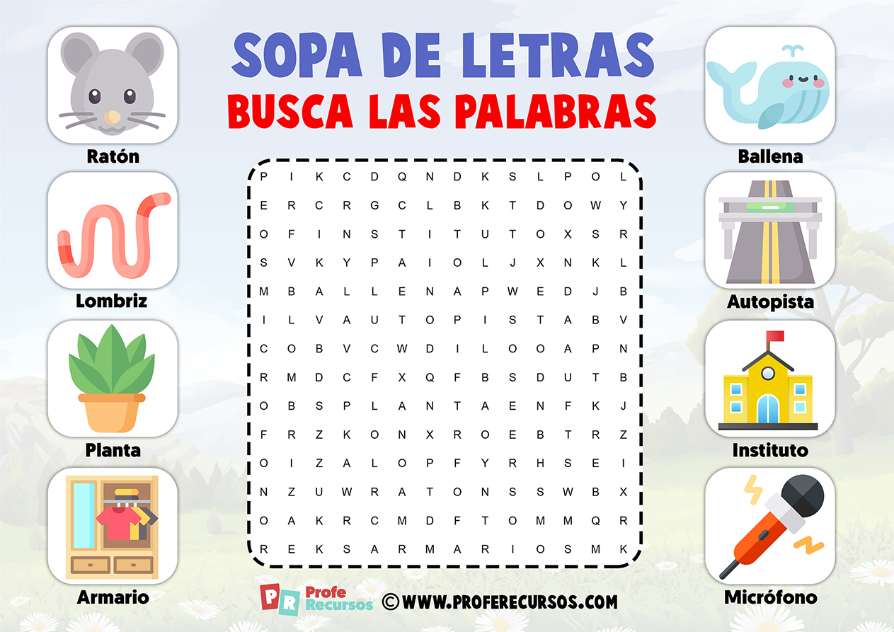 Sopas de letras faciles para niños