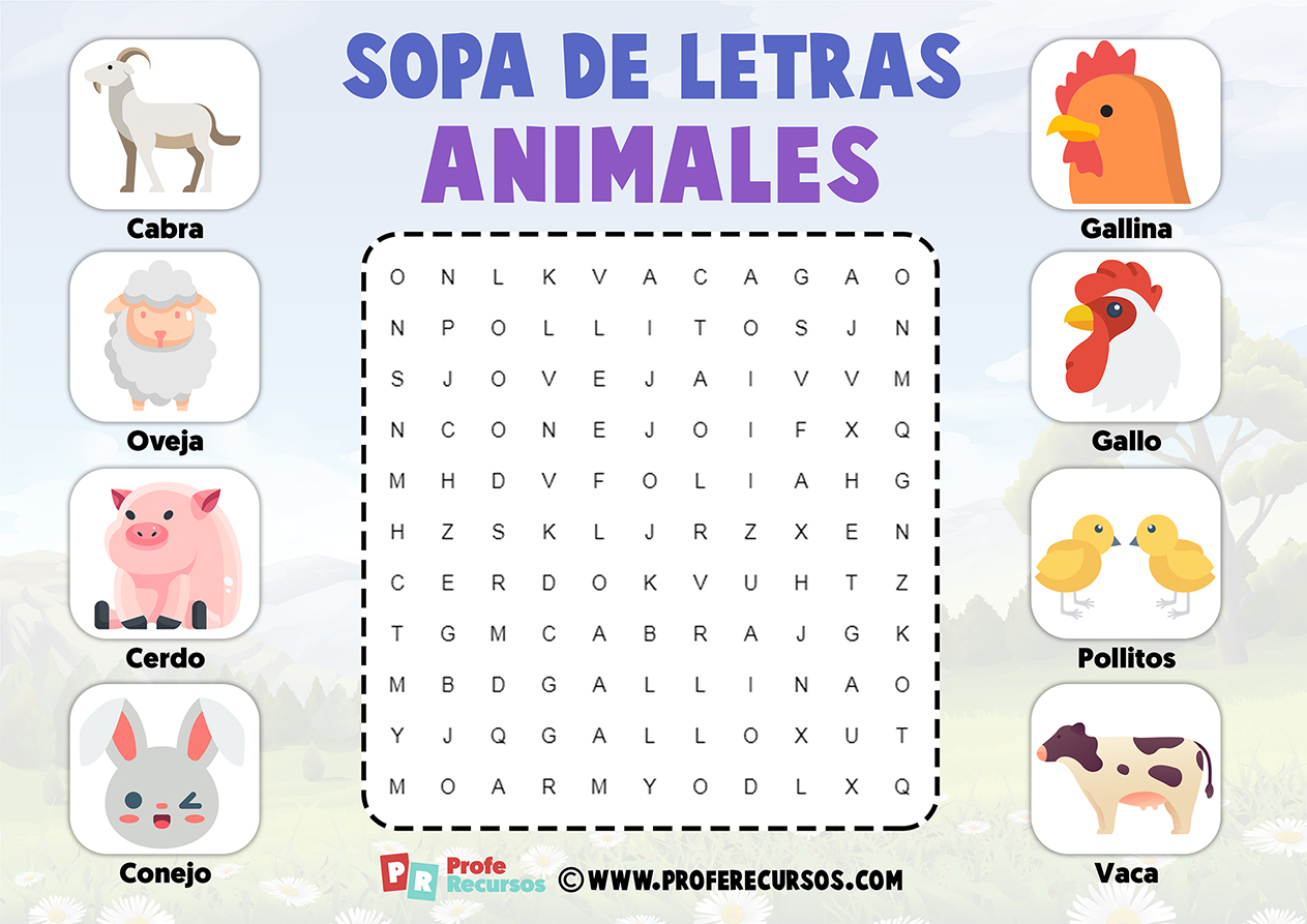 Sopas de letras de animales faciles