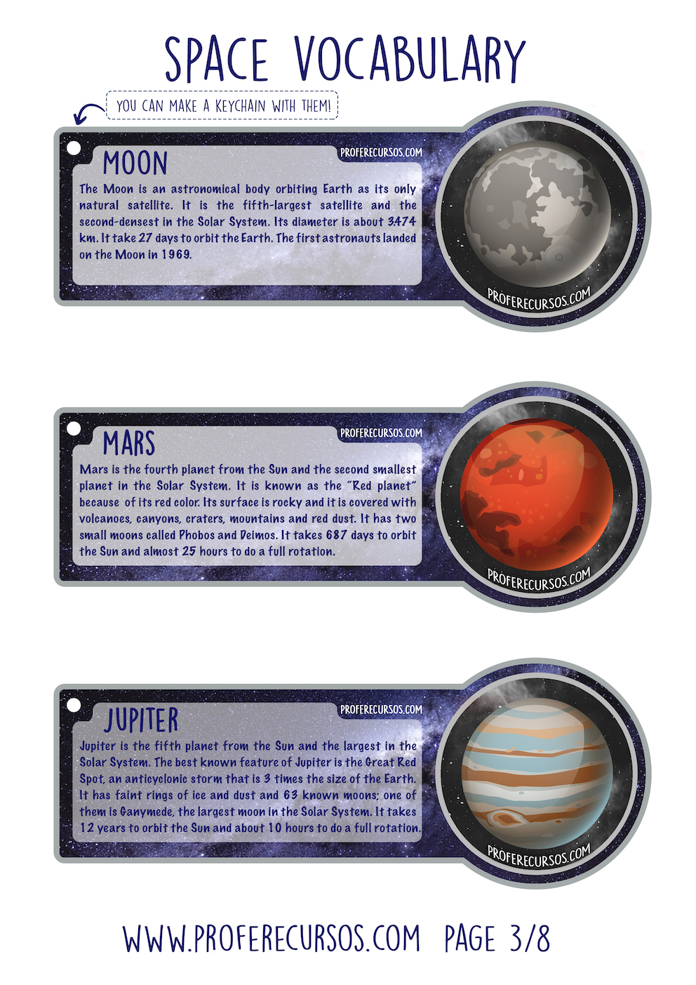 Space flashcards for kids