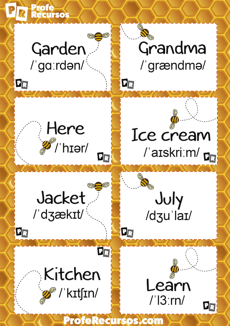 Spelling bee word cards