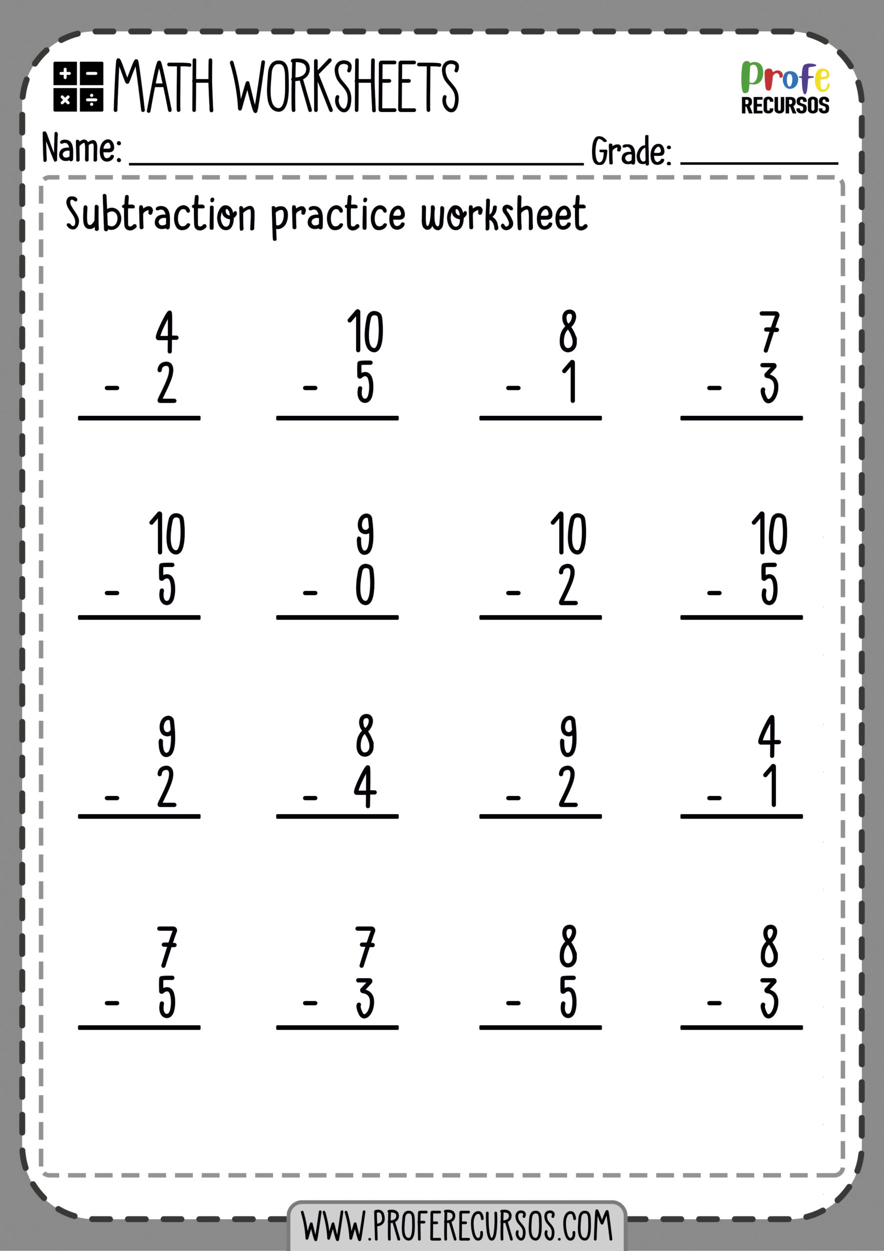 Subtraction No Regrouping