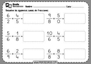 Sumas de 2 fracciones con diferente denominador